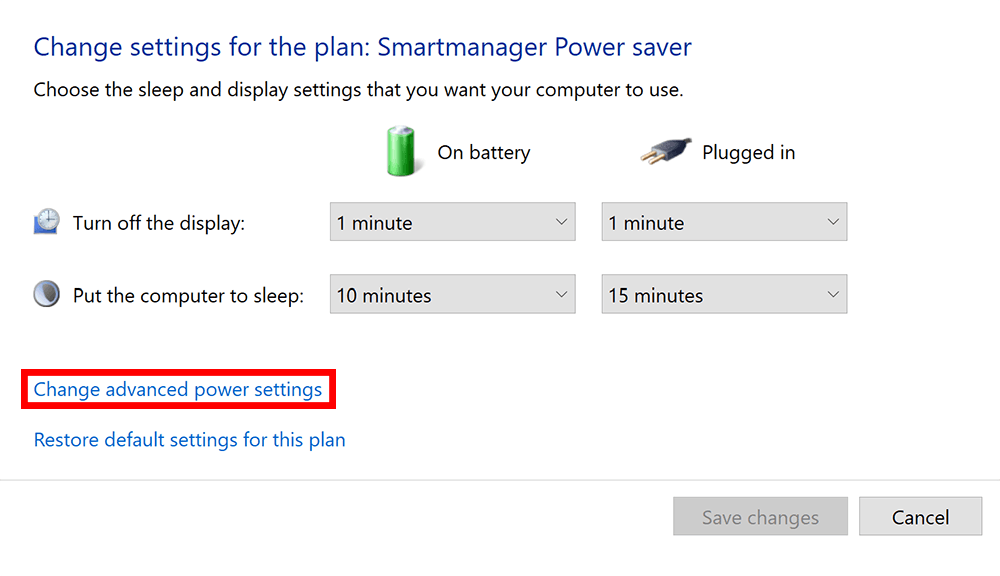 Change advanced power plan settings