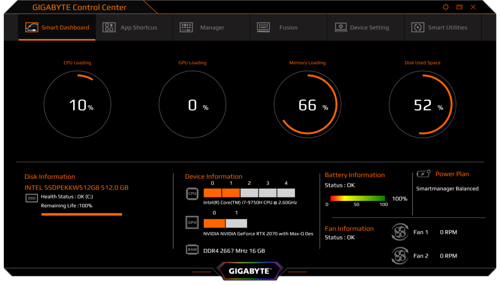 Gigabyte Control Center Smart Dashboard