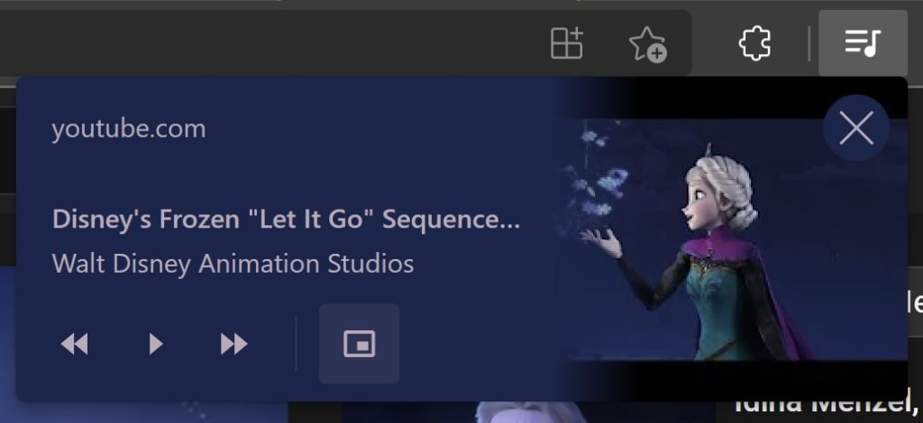 Global Media Controls in Microsoft Edge for a YouTube video