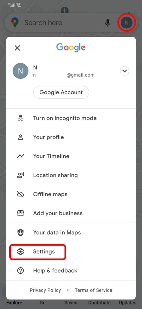 How to open Google Maps settings