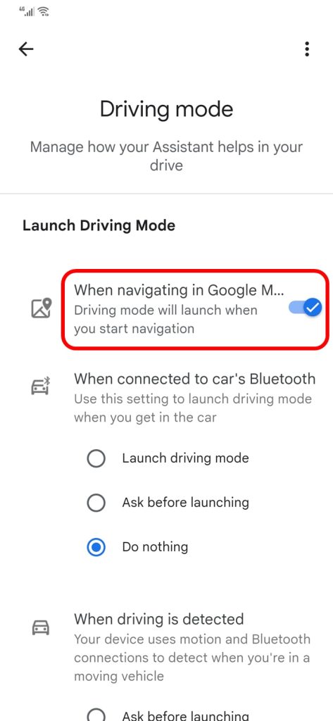 Google Maps driving mode enabled